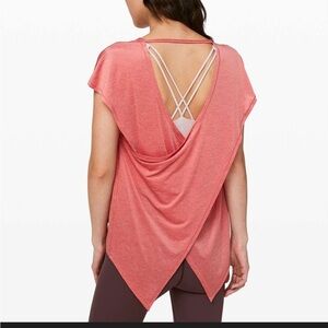 Lululemon Playful Practice shirt short sleeve rustic coral 2 open back